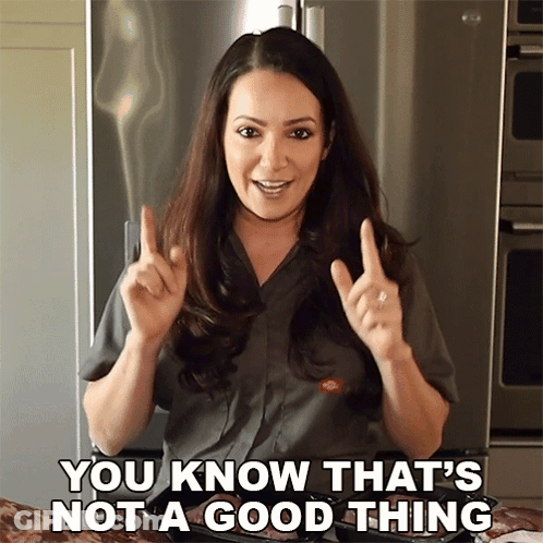 A Woman Says " You Know That 'S Not A Good Thing " In Front Of A Refrigerator GIF