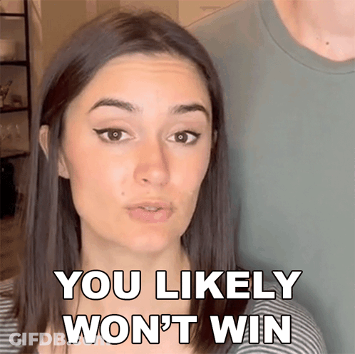 A Woman Says " You Likely Won 'T Win " While Standing Next To A Man GIF