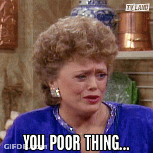 A Woman Says " You Poor Thing " In Front Of Copper Pots GIF