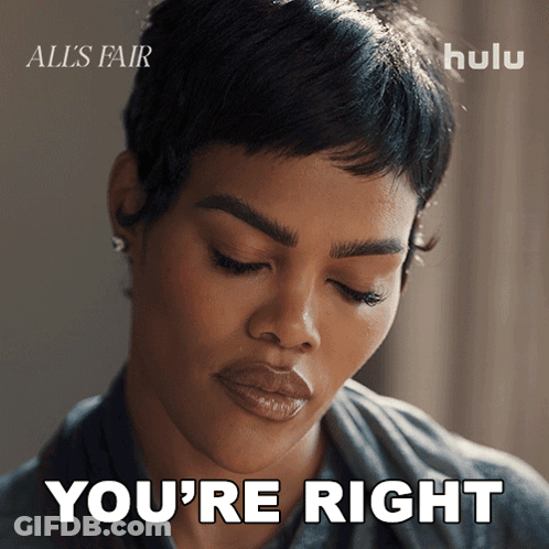 A Woman Says " You 'Re Right " In Front Of A Hulu Logo GIF