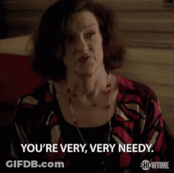 A Woman Says You 'Re Very Very Needy While Sitting On A Couch GIF