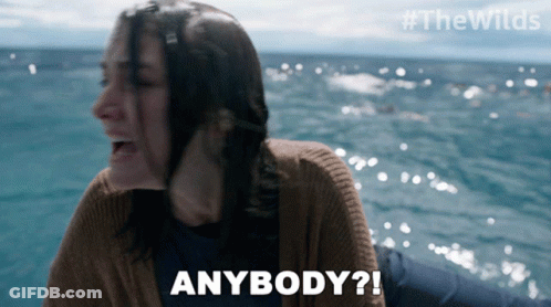 A Woman Screaming In The Ocean With The Words Anybody In Front Of Her GIF