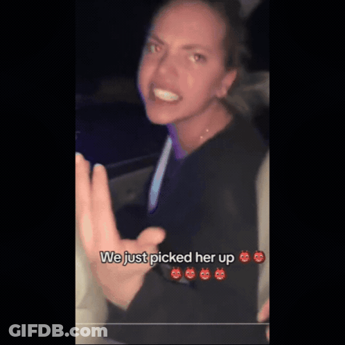 A Woman Screams In A Car With The Words What We Just Picked Her Up GIF