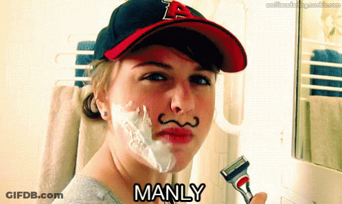 A Woman Shaves Her Face And Says Manly GIF