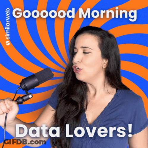 A Woman Singing Into A Microphone With The Words Goood Morning Data Lovers GIF