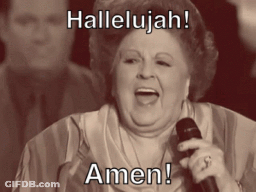 A Woman Singing Into A Microphone With The Words Hallelujah Amen GIF