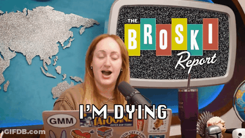A Woman Singing Into A Microphone With The Words I 'M Dying GIF