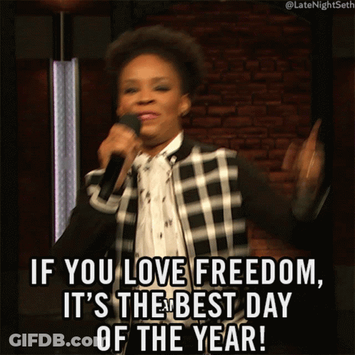 A Woman Singing Into A Microphone With The Words If You Love Freedom It 'S The Best Day Of The Year GIF