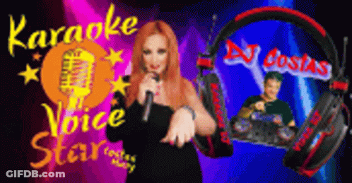 A Woman Singing Into A Microphone With The Words Karaoke Voice Star On The Bottom GIF