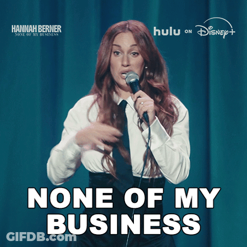A Woman Singing Into A Microphone With The Words None Of My Business Behind Her GIF