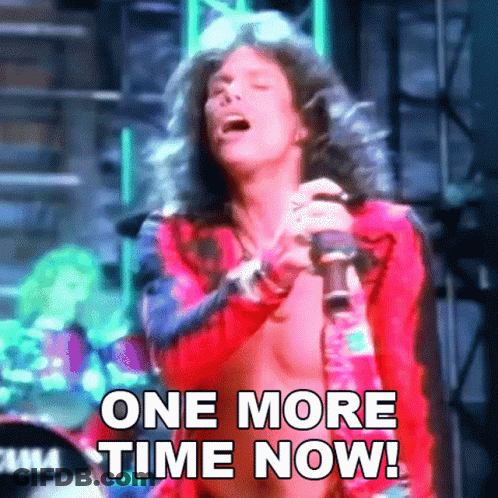 A Woman Singing Into A Microphone With The Words " One More Time Now " Below Her GIF