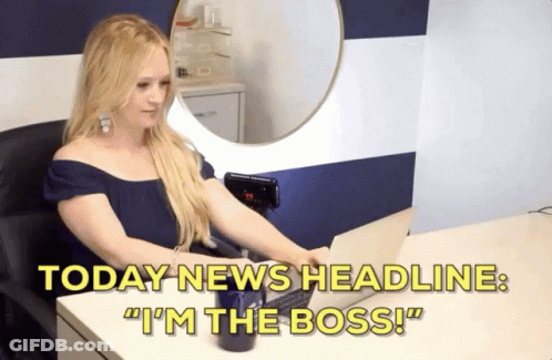 A Woman Sits At A Desk With A Laptop And Says " Today News Headline " GIF