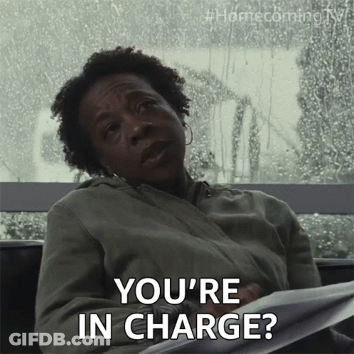 A Woman Sits In Front Of A Window And Says You 'Re In Charge GIF