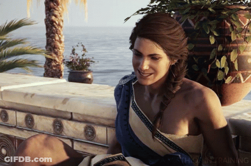 A Woman Sits On A Ledge Overlooking The Ocean With The Words Breathing In Training On The Bottom Right GIF