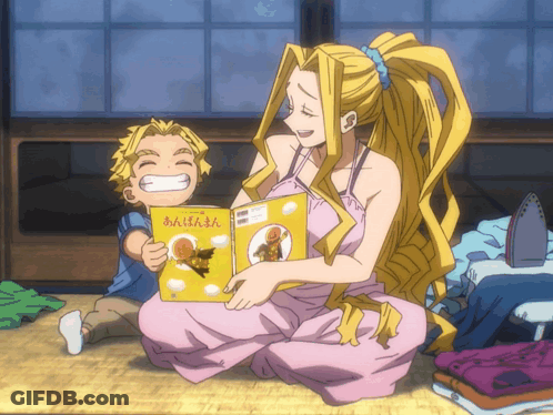 A Woman Sits On The Floor Reading A Book To A Child With Chinese Writing On It GIF