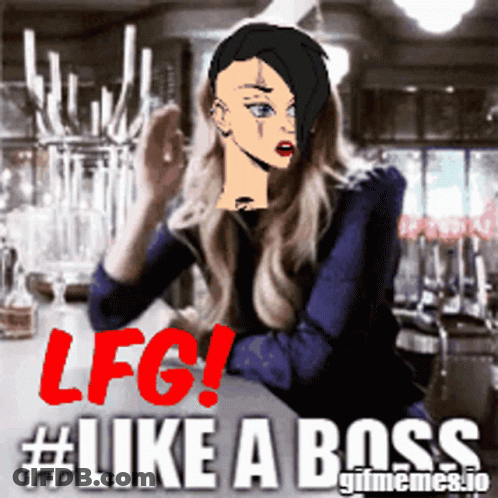 A Woman Sitting At A Bar With The Words Like A Boss On The Bottom GIF