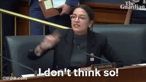 A Woman Sitting At A Desk With The Words I Don 'T Think So GIF