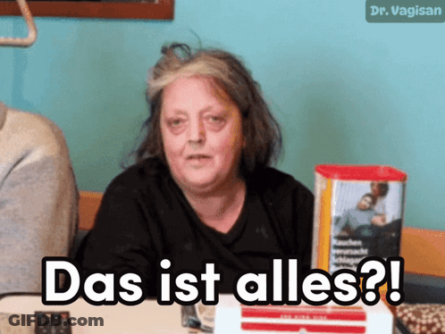 Woman Sitting At Table With Das Ist Alles GIF