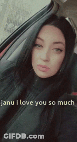 A Woman Sitting In A Car With The Words Janu I Love You So Much GIF