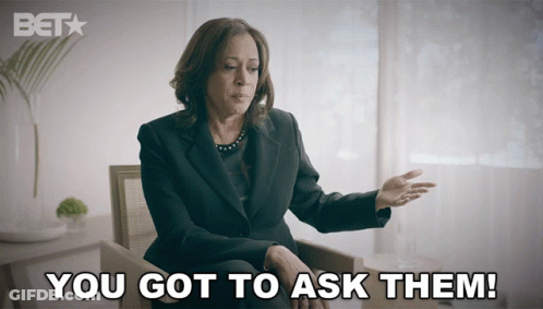Woman Sitting In Chair Says You Got To Ask Them GIF
