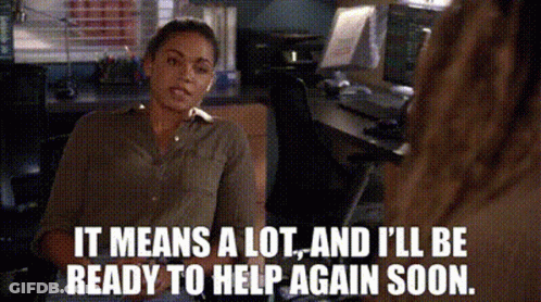 A Woman Sitting In Front Of A Computer With The Words It Means A Lot And I 'Ll Be Ready To Help Again Soon GIF