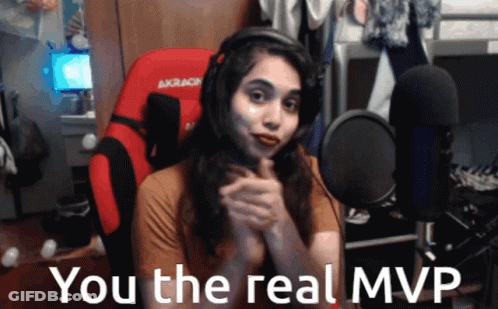 A Woman Sitting In Front Of A Microphone With The Caption You The Real Mvp GIF