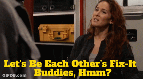 A Woman Sitting In Front Of An Ambulance With The Caption Let 'S Be Each Other 'S Fix-It Buddies GIF