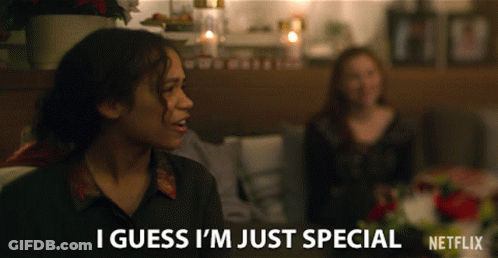 A Woman Sitting On A Couch Says I Guess I 'M Just Special Netflix GIF