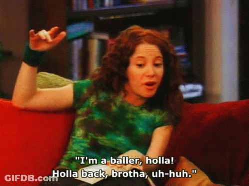 A Woman Sitting On A Couch Says " I 'M A Baller, Holla " GIF