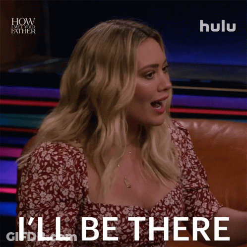 A Woman Sitting On A Couch With Her Mouth Open And The Words I 'Ll Be There Behind Her GIF