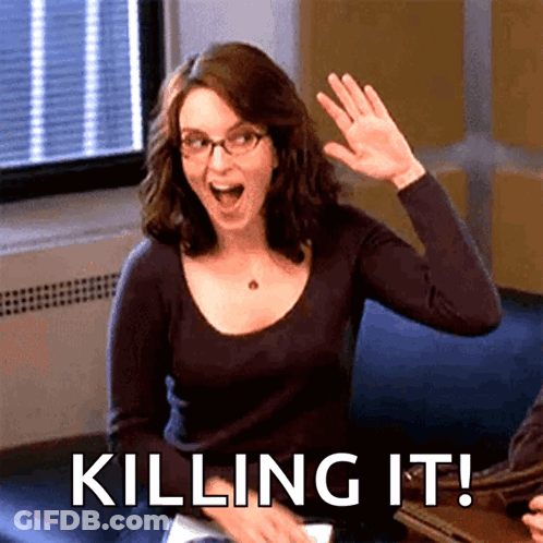 A Woman Sitting On A Couch With The Words Killing It Written Below Her GIF