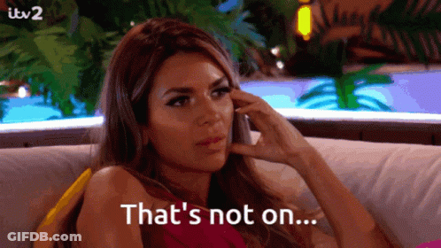 A Woman Sitting On A Couch With The Words That 'S Not On Written Below Her GIF