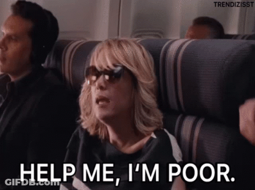 A Woman Sitting On A Plane Says Help Me I 'M Poor GIF