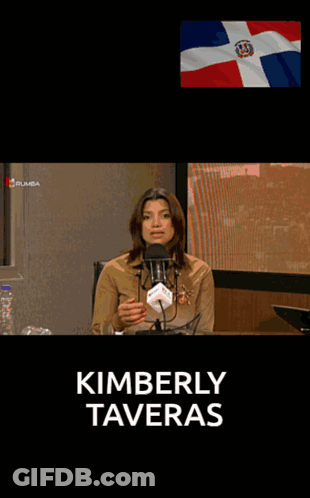A Woman Speaking Into A Microphone With The Name Kimberly Tavera On The Top GIF
