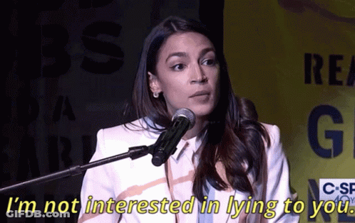 A Woman Speaking Into A Microphone With The Words " I 'M Not Interested In Lying To You " Next To Her GIF