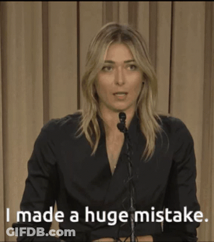 A Woman Speaking Into A Microphone With The Words " I Made A Huge Mistake " Below Her GIF
