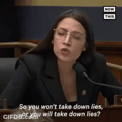 A Woman Speaking Into A Microphone With The Words So You Won 'T Take Down Lies Or You Will Take Down Lies Below Her GIF