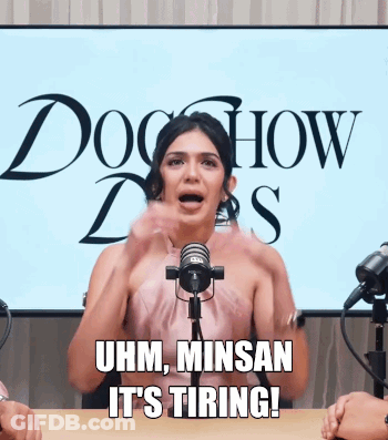 A Woman Speaking Into A Microphone With The Words " Uhm Minsan It 'S Tiring " GIF