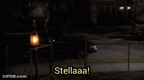 A Woman Standing In Front Of A Fence With The Words Stellaaa Written On It GIF