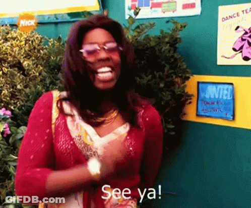 A Woman Standing In Front Of A Sign That Says " Dance Tea " GIF