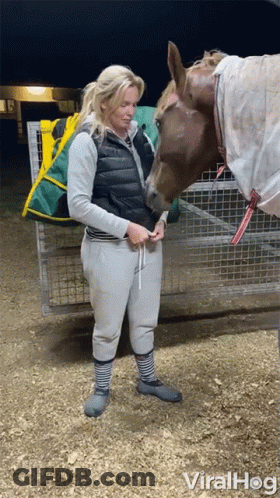 A Woman Standing Next To A Horse With A Viralhog Watermark GIF