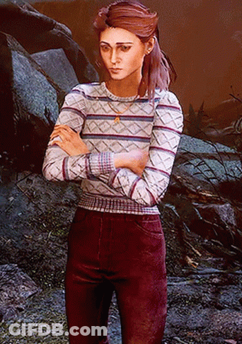 A Woman Standing With Her Arms Crossed Wearing A Striped Shirt GIF