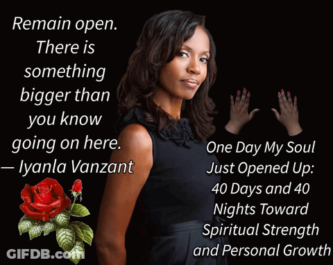 A Woman Stands In Front Of A Black Background With A Quote From Lyandla Vanzant GIF
