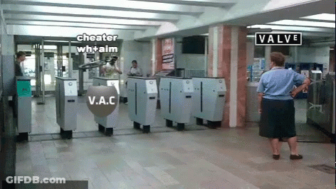 A Woman Stands In Front Of A Gate With A Sign That Says Valve GIF