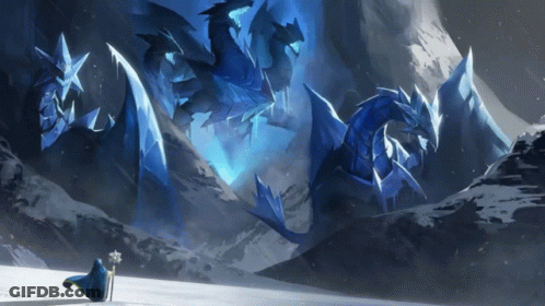 A Woman Stands In Front Of A Large Blue Dragon GIF