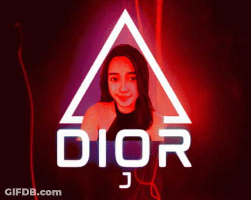 A Woman Stands In Front Of A Neon Sign That Says Dior GIF
