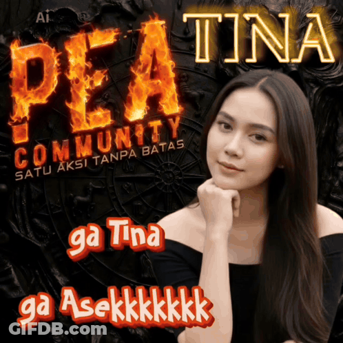 A Woman Stands In Front Of A Peatina Community Poster GIF