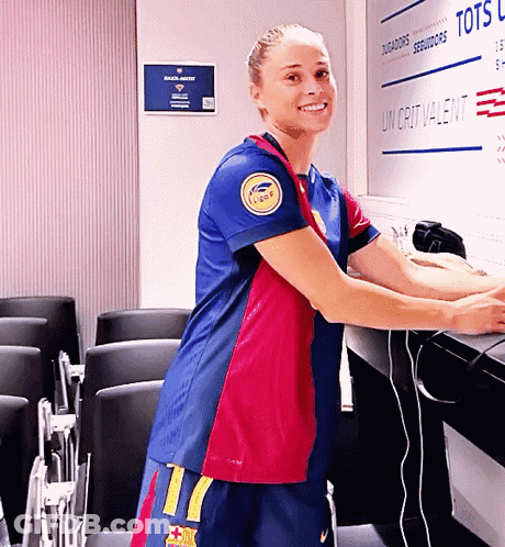 A Woman Stands In Front Of A Sign That Says Tots On It GIF