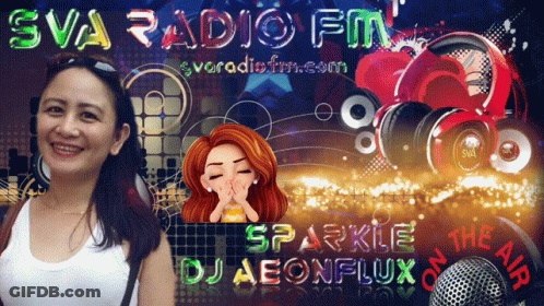 A Woman Stands In Front Of A Sparkle Dj Aeonflux On The Air Sign GIF