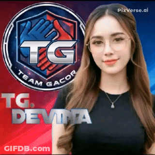 A Woman Stands In Front Of A Tg Logo GIF